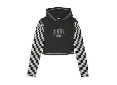 X-Girl Striped Sleeve Compact Hooded Top "Charcoal"