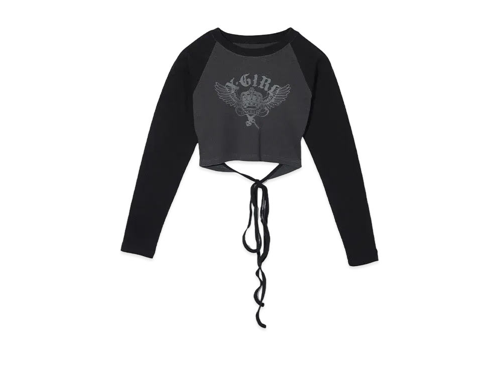 X-Girl Crown And Wings Raglan L/S Baby Tee "Charcoal"
