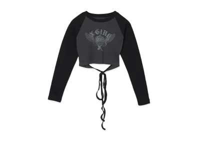 X-Girl Crown And Wings Raglan L/S Baby Tee "Charcoal"