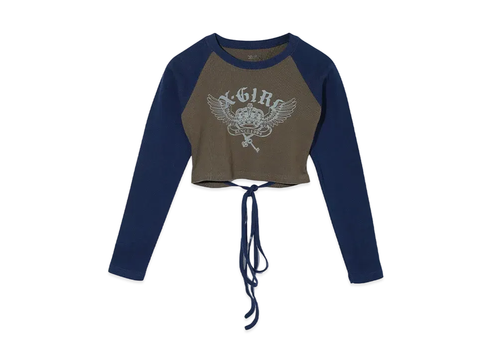 X-Girl Crown And Wings Raglan L/S Baby Tee "Olive"