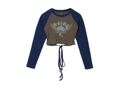 X-Girl Crown And Wings Raglan L/S Baby Tee "Olive"