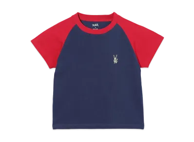 X-Girl I Embroidered Bunny Raglan Sleeve Baby Tee "Navy"