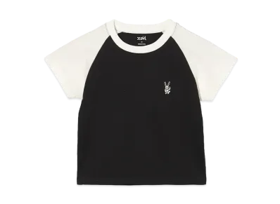 X-Girl I Embroidered Bunny Raglan Sleeve Baby Tee "Black"
