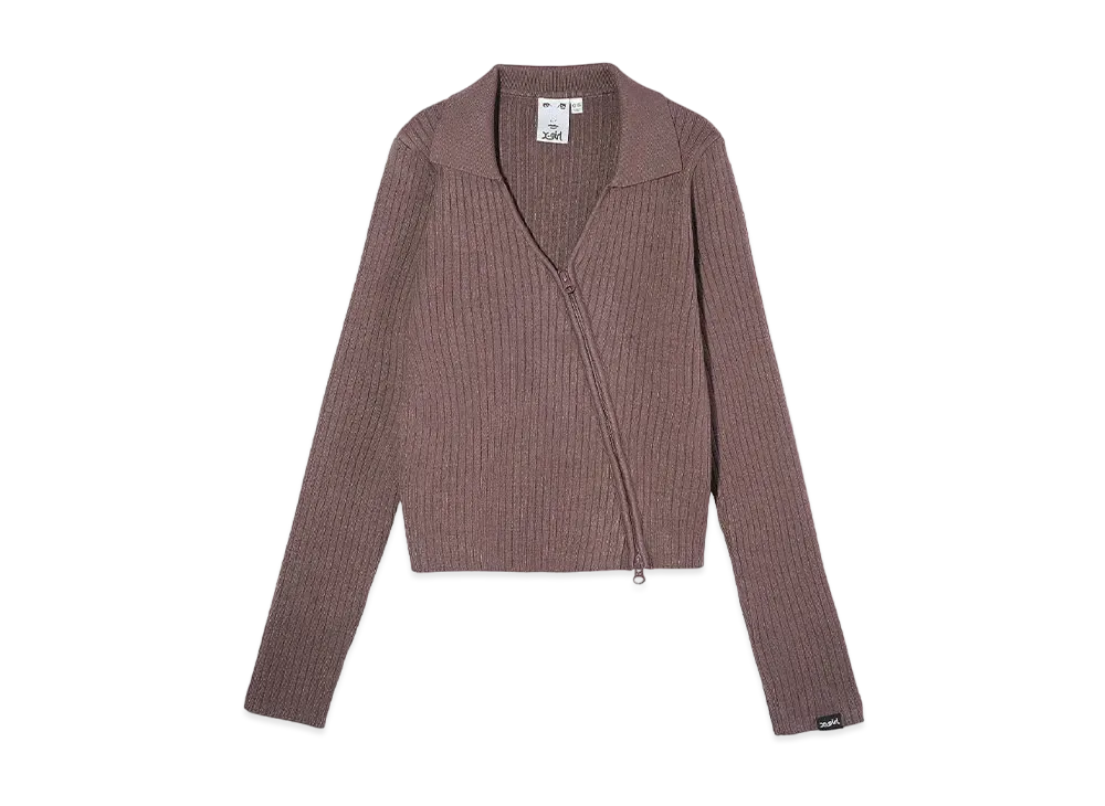 X-Girl Zip Up Rib Knit Top "Brown"
