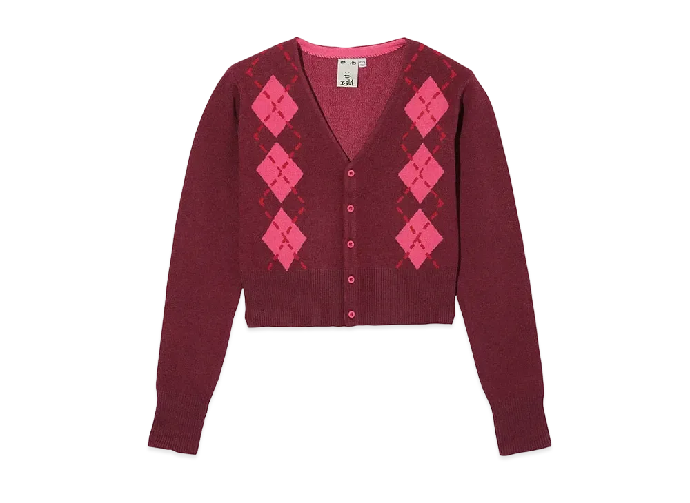 X-Girl Argyle Cardigan "Burgundy"