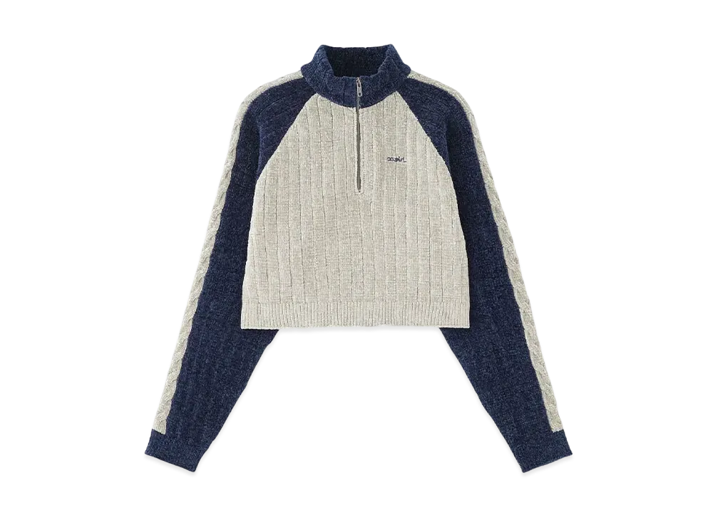 X-Girl Striped Sleeve Half Zip Knit Top "Navy"