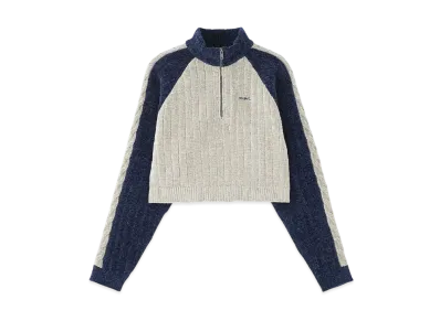 X-Girl Striped Sleeve Half Zip Knit Top "Navy"