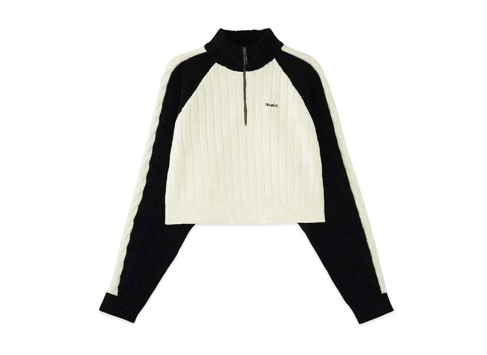 X-Girl Striped Sleeve Half Zip Knit Top "Black"