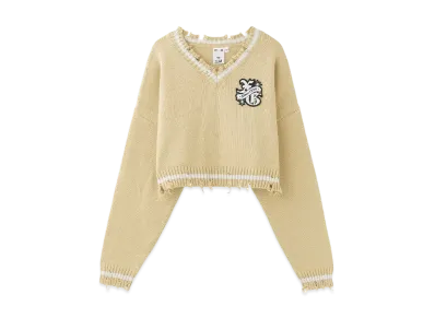 X-Girl Emblem V-Neck Knit Top "Beige"