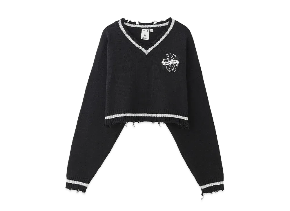 X-Girl Emblem V-Neck Knit Top "Black"
