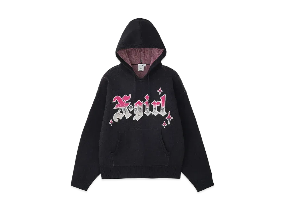 X-Girl Gradient Logo Jacquard Knit Hoodie "Black"