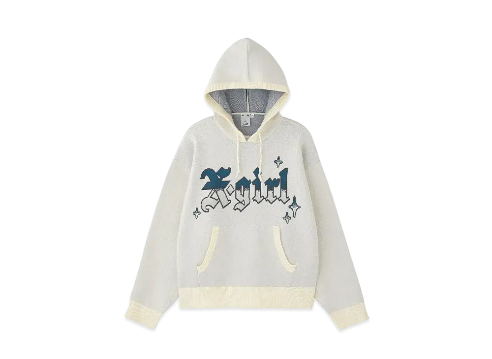 X-Girl Gradient Logo Jacquard Knit Hoodie "White"
