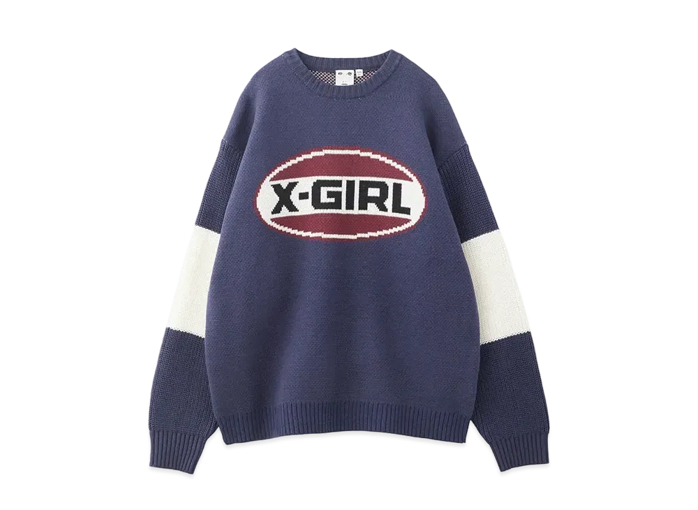 X-Girl Bicolor Oval Logo Jacquard Knit Top "Navy"