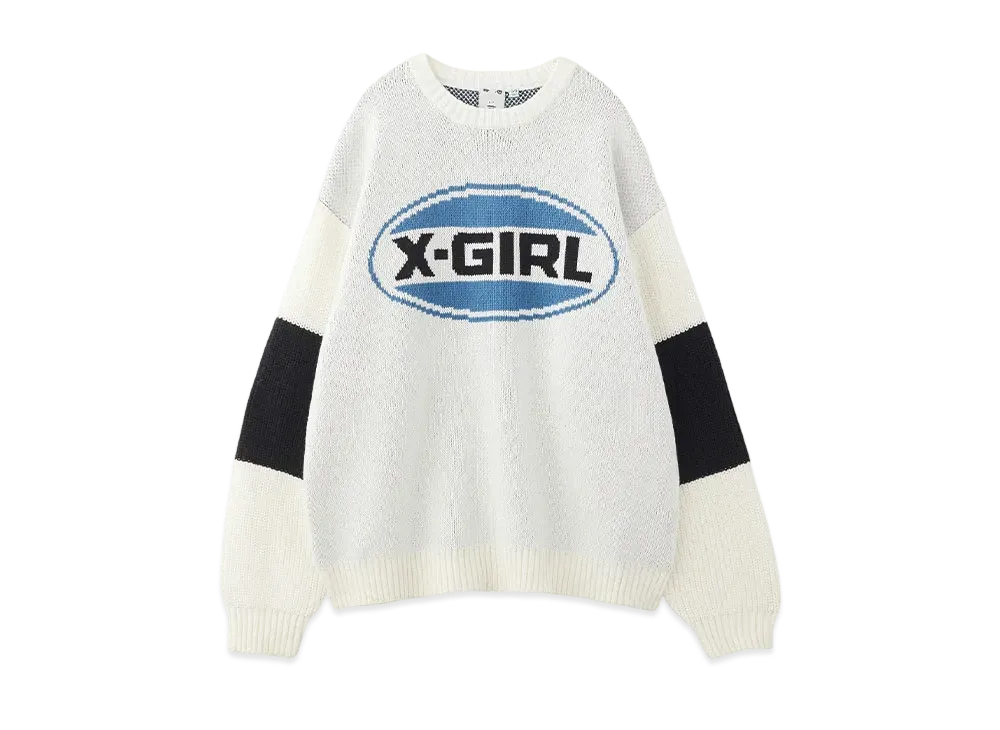 X-Girl Bicolor Oval Logo Jacquard Knit Top "White"