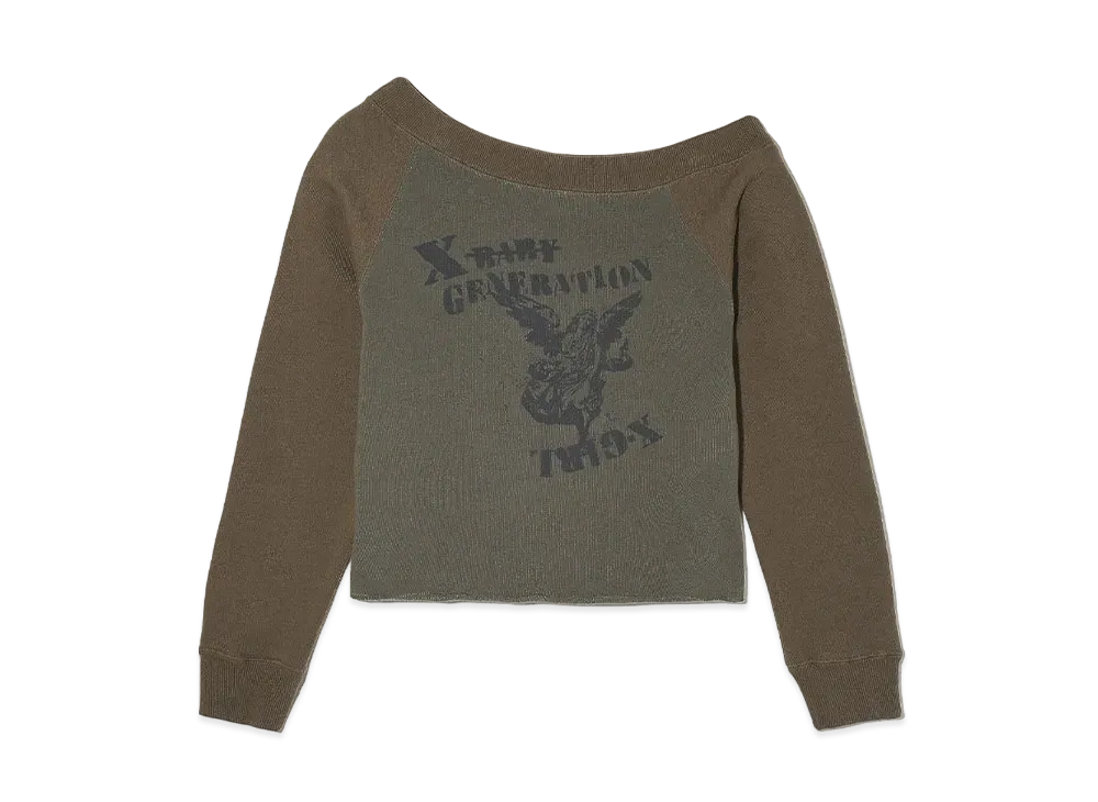 エックスガール オフショルダースウェットトップ "オリーブ"