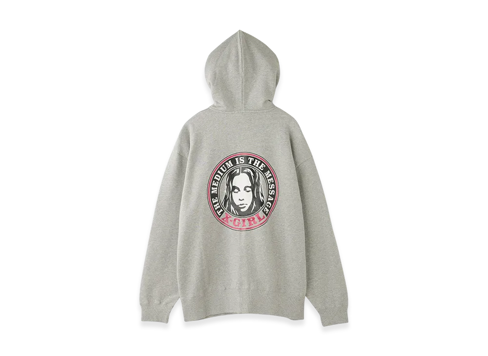 X-Girl Circle Logo And Face Zip Up Sweat Hoodie "Ash"