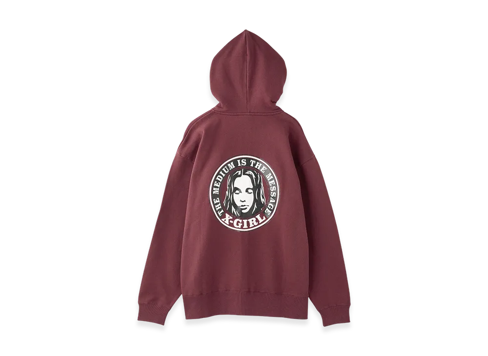 X-Girl Circle Logo And Face Zip Up Sweat Hoodie "Burgundy"