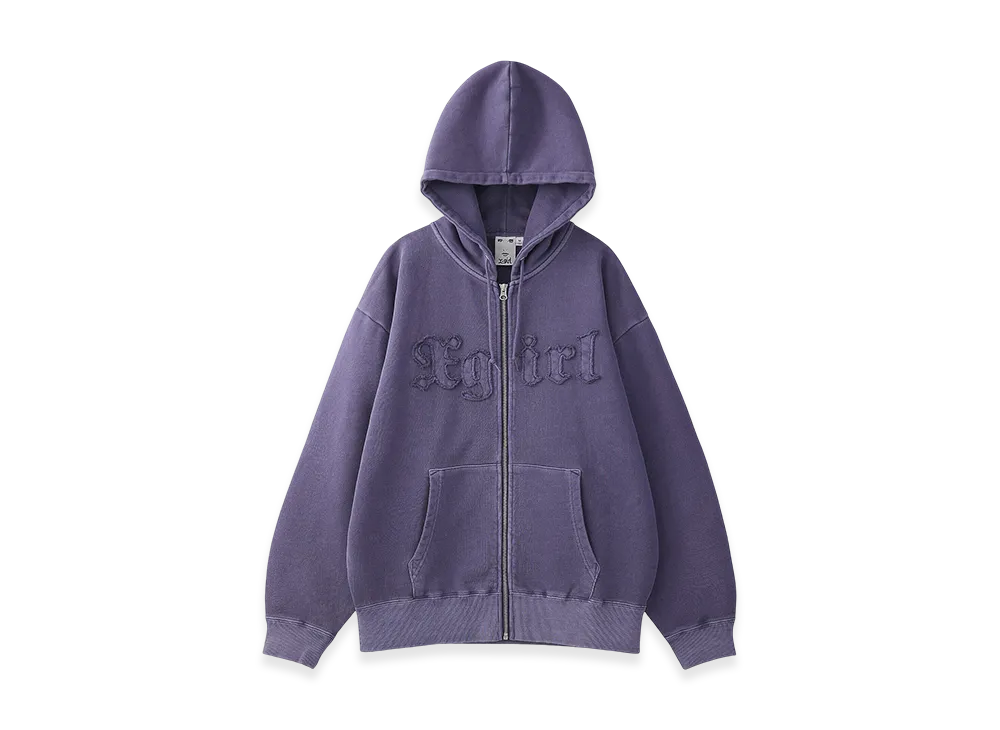 X-Girl Logo Patch Pigment Dyed Zip Up Sweat Hoodie "Purple"