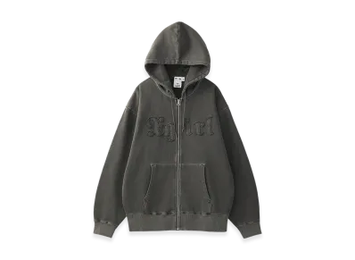 X-Girl Logo Patch Pigment Dyed Zip Up Sweat Hoodie "Black"