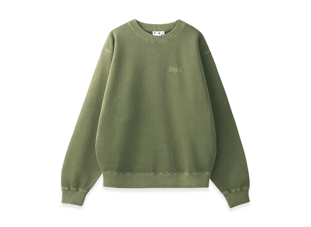X-Girl Logo Patch Pigment Dyed Crewneck Sweat Top "Olive"