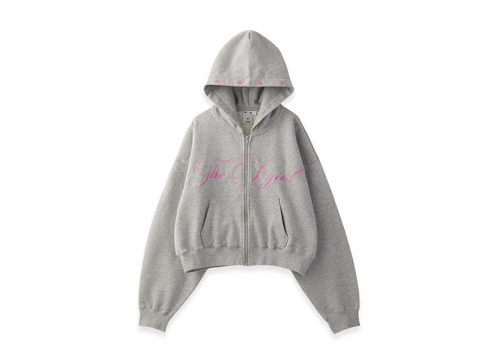 X-Girl Pencil Script Logo Embroidered Zip Up Sweat Hoodie "Ash"