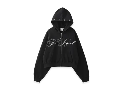 X-Girl Pencil Script Logo Embroidered Zip Up Sweat Hoodie "Black"