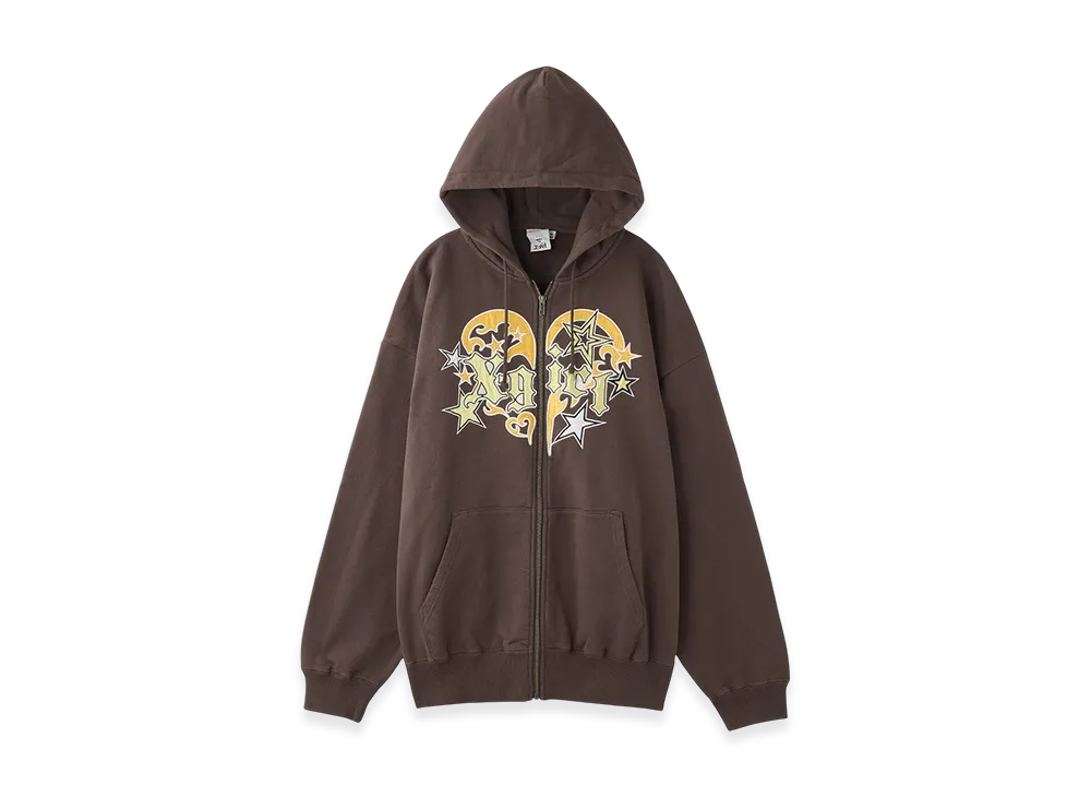 X-Girl Tribal Heart Zip Up Sweat Hoodie "Brown"