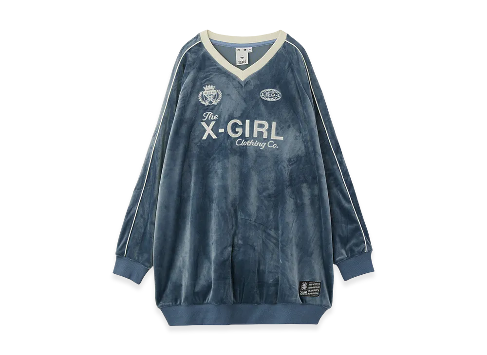 X-Girl Velour Game Shirt Dress "Lt Blue"