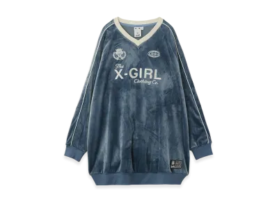 X-Girl Velour Game Shirt Dress "Lt Blue"