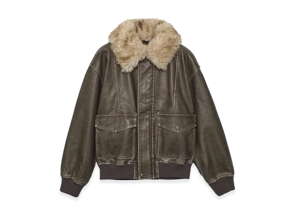 X-Girl Embossed Logo Patch Distressed Faux Leather Jacket "Brown"