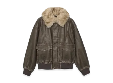 X-Girl Embossed Logo Patch Distressed Faux Leather Jacket "Brown"