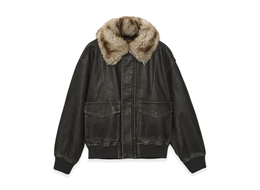 X-Girl Embossed Logo Patch Distressed Faux Leather Jacket "Black"