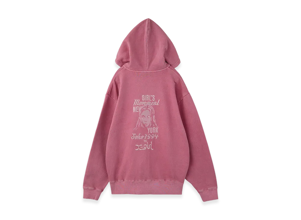 X-Girl Mix Logo & Face Faded Zip Up Sweat Hoodie "Pink"