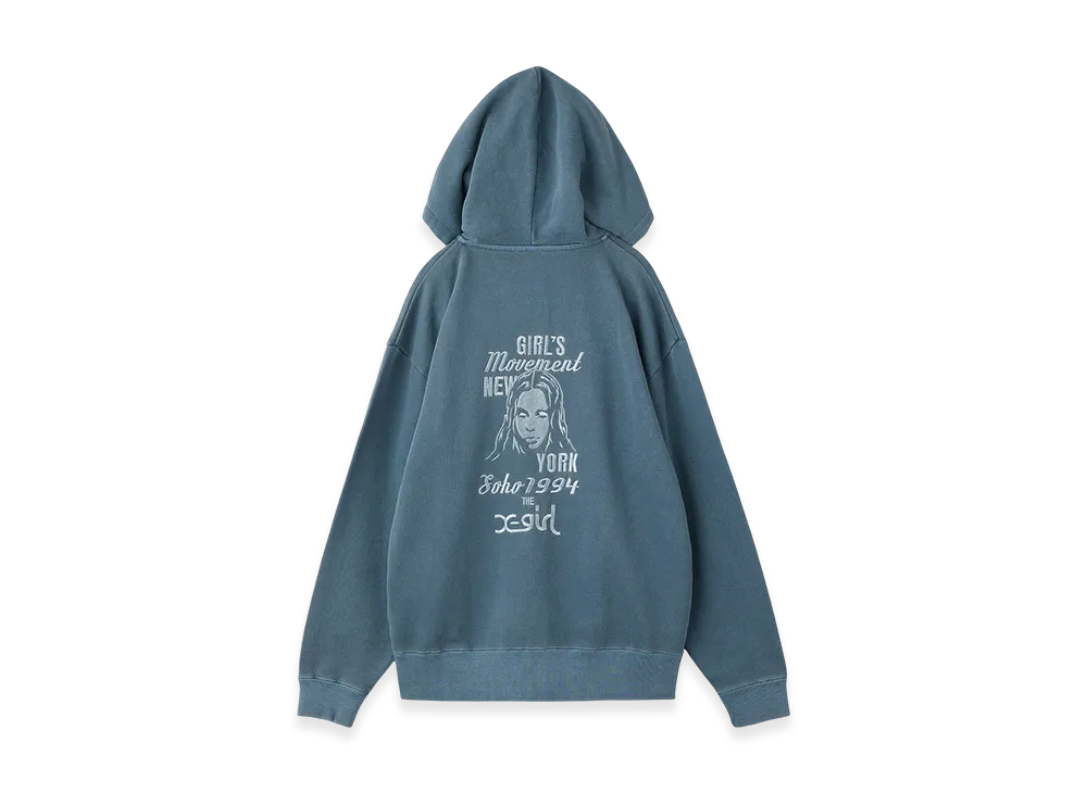 X-Girl Mix Logo & Face Faded Zip Up Sweat Hoodie "Navy"