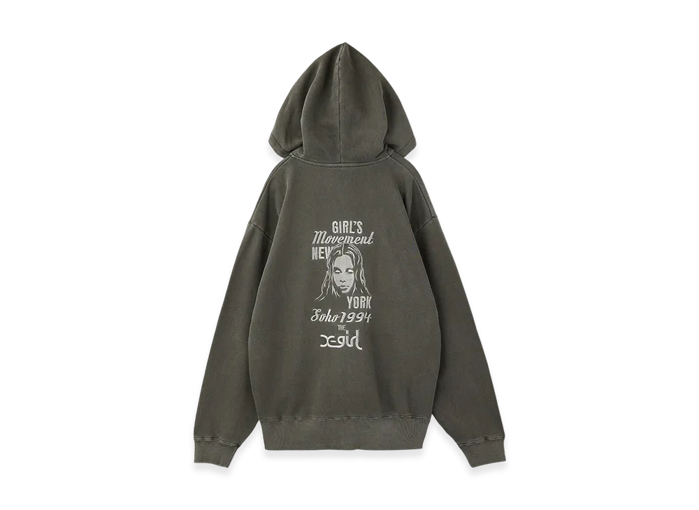 X-Girl Mix Logo & Face Faded Zip Up Sweat Hoodie "Black"