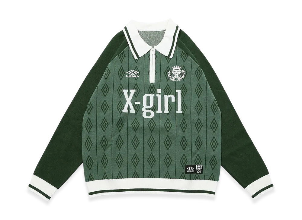 X-Girl x Umbro Half Zip Jacquard Knit Top "Green"