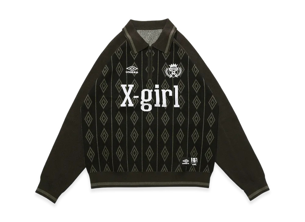 X-Girl x Umbro Half Zip Jacquard Knit Top "Black"