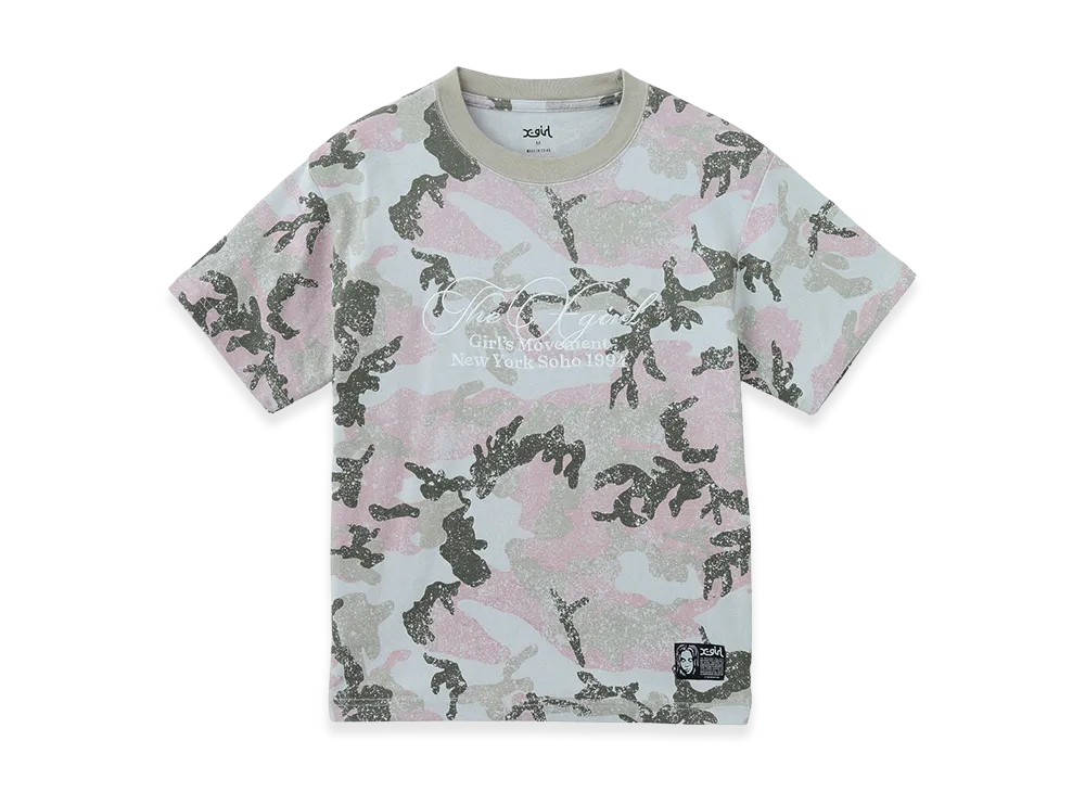 X-Girl Faded Cursive Script Logo Camo S/S Tee "Pink"
