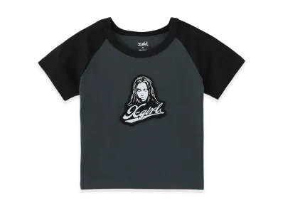 X-Girl Face Embroidered Patch Raglan S/S Baby Tee "Charcoal"