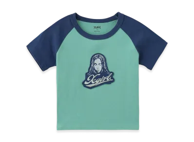 X-Girl Face Embroidered Patch Raglan S/S Baby Tee "Light Green"