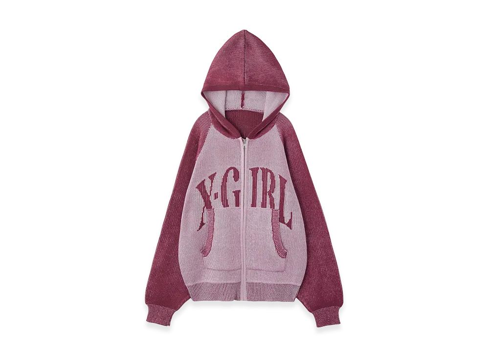 X-Girl Women's Logo Jacquard Zip Up Knit Hoodie "Pink"