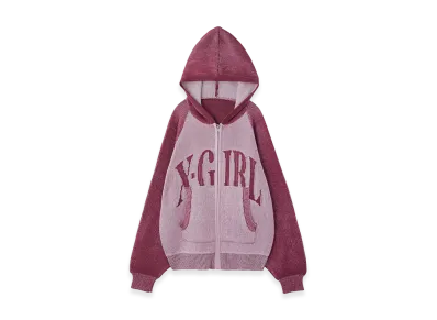 X-Girl Women's Logo Jacquard Zip Up Knit Hoodie "Pink"