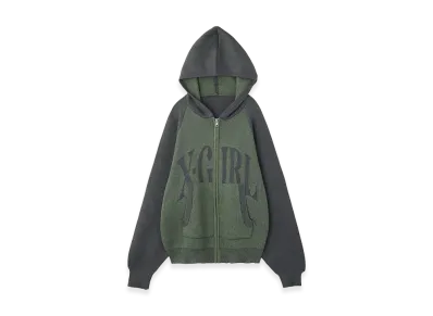 X-Girl Women's Logo Jacquard Zip Up Knit Hoodie "Olive"