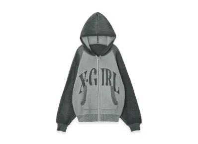 X-Girl Women's Logo Jacquard Zip Up Knit Hoodie "Grey"