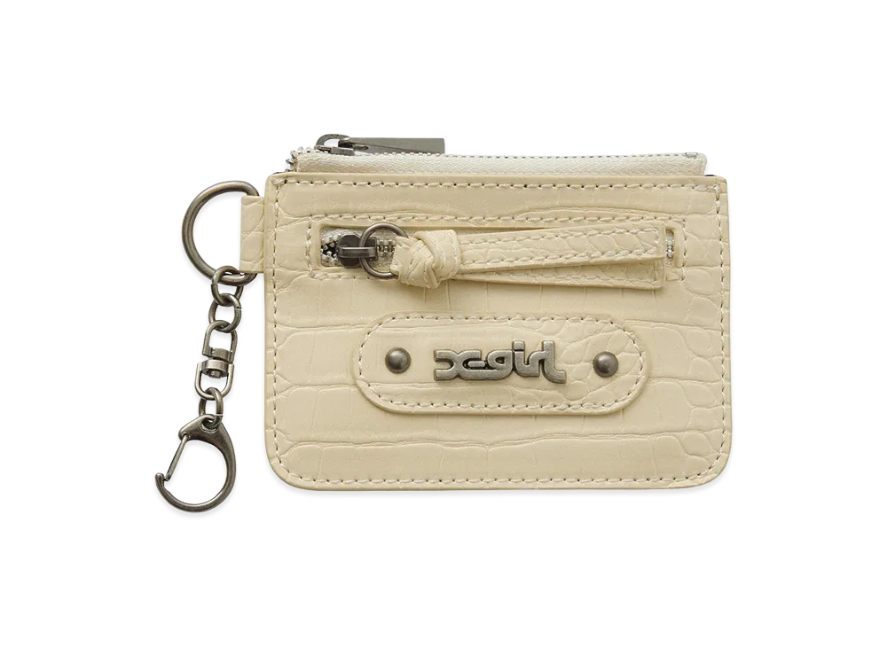 X-Girl Women's Mills Logo Faux Croco Card Case "Beige"