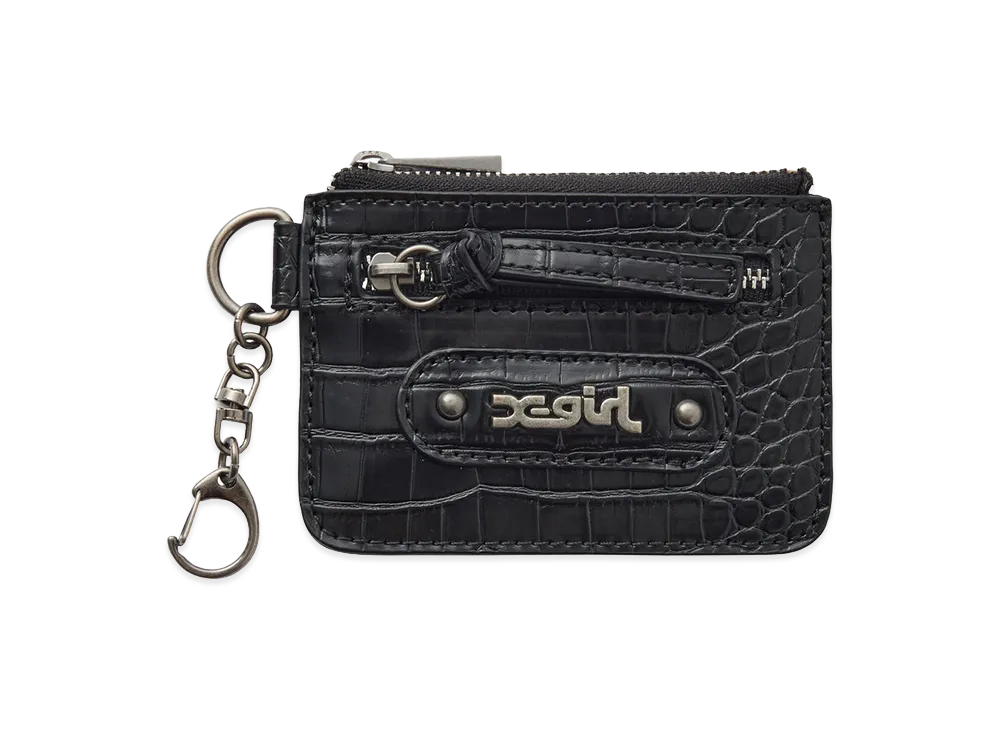 X-Girl Women's Mills Logo Faux Croco Card Case "Black"