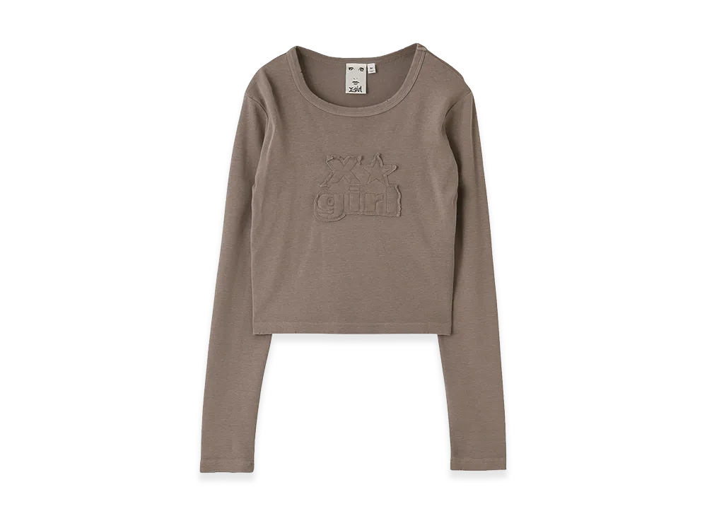 X-Girl Women's Distressed Logo Patch L/S Compact Top "Brown"