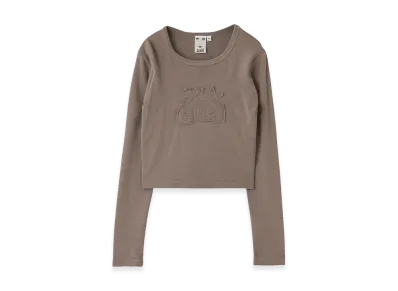 X-Girl Women's Distressed Logo Patch L/S Compact Top "Brown"