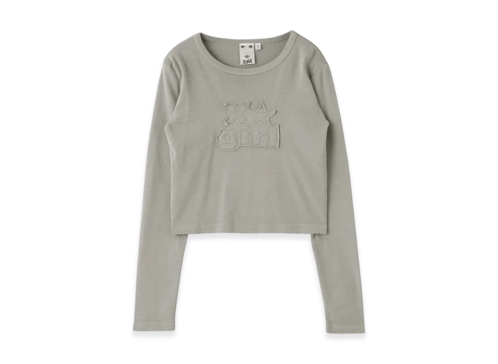 X-Girl Women's Distressed Logo Patch L/S Compact Top "Grey"