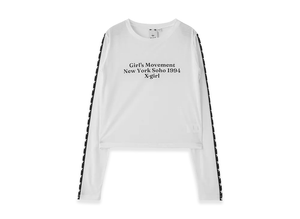 X-Girl Women's Star Striped Sleeve Sheer L/S Top "White"
